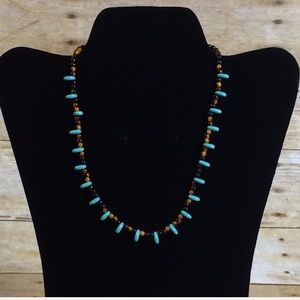 Vtg turquoise & brown beaded Accessocraft necklace